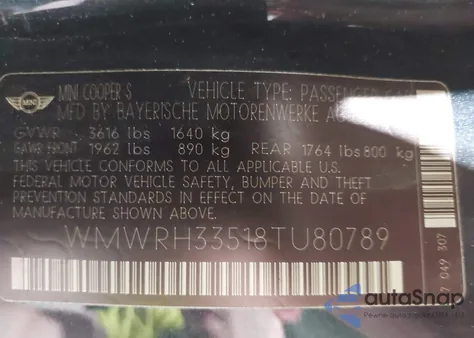 2008 Mini Cooper S из США, поврежденный, VIN WMWRH33518TU80789